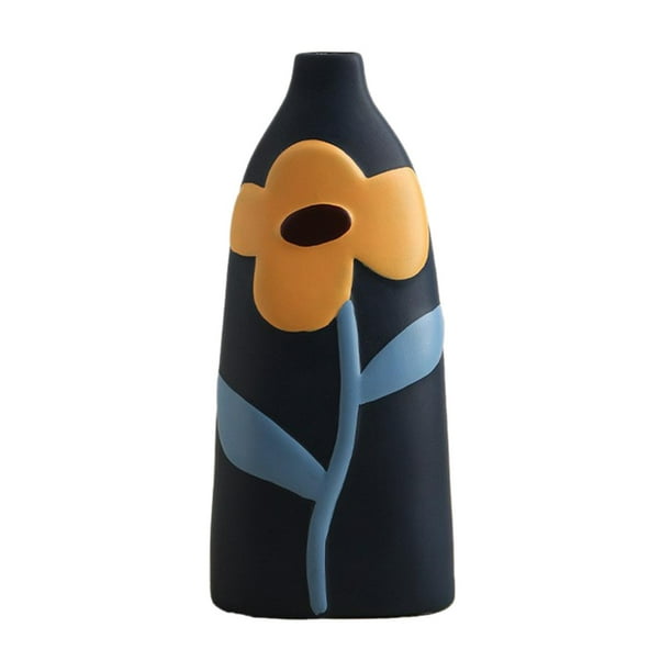 Jarrones de flores, jarrón de cerámica pintado, decoración del hogar, jarra de cerámica, accesorios para jarrón, mesa única Azul oscuro