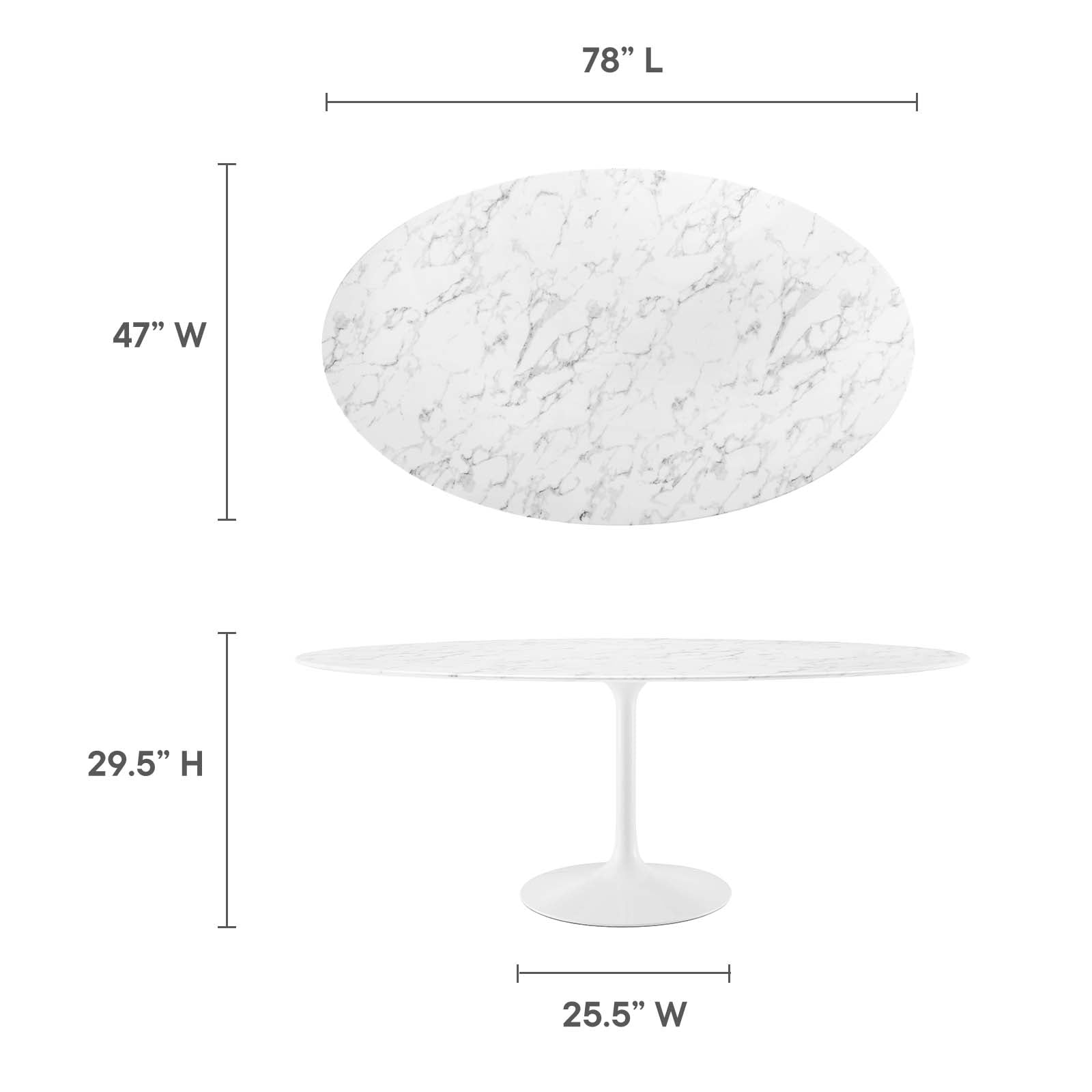 Modway Lippa 47" x 78" Oval Modern Artificial Marble Dining Table in White