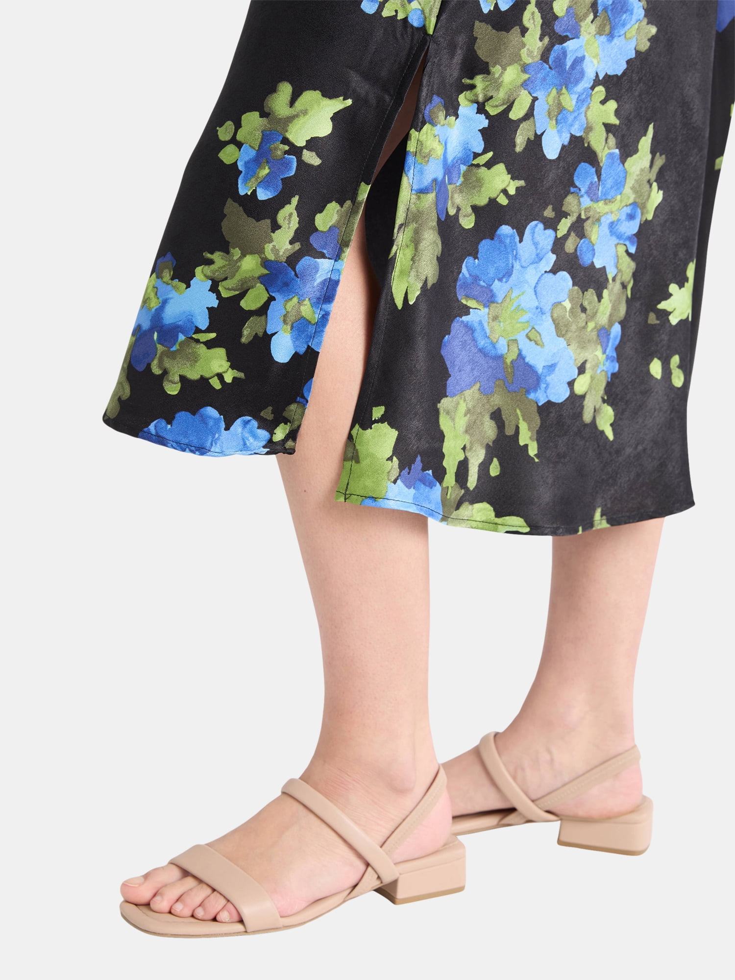 Time and Tru Women's and Women’s Plus Silky Satin Midi Dress with Flutter Sleeves, Sizes XS-4X