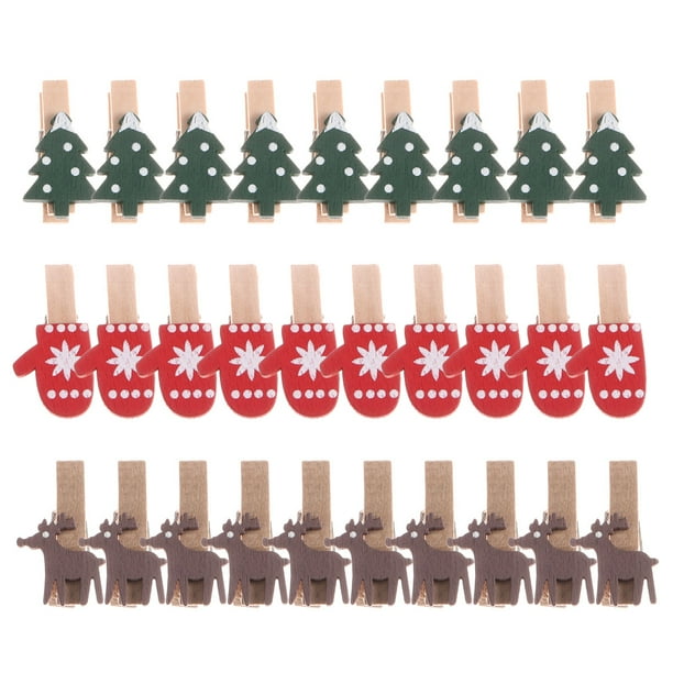 30 pinzas de madera navideñas de cartón con forma de Papá Noel, mini pinzas de madera para ropa, fotos y manualidades.