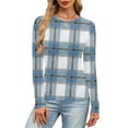 thumbnail image 6 of Tops for Women Long Sleeved Plaid Casual Round Neck Printing Fitting Pit Stripe Blouse Light Blue XXL, 6 of 6