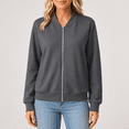 thumbnail image 3 of LLYWEY Womens Zip-up Fleece Sweatshirt, Front Full Zipper Jackets No Hood, Fall Casual Loose Long Sleeve Sweatshirt with Side Pockets Dark Gray XL, 3 of 10