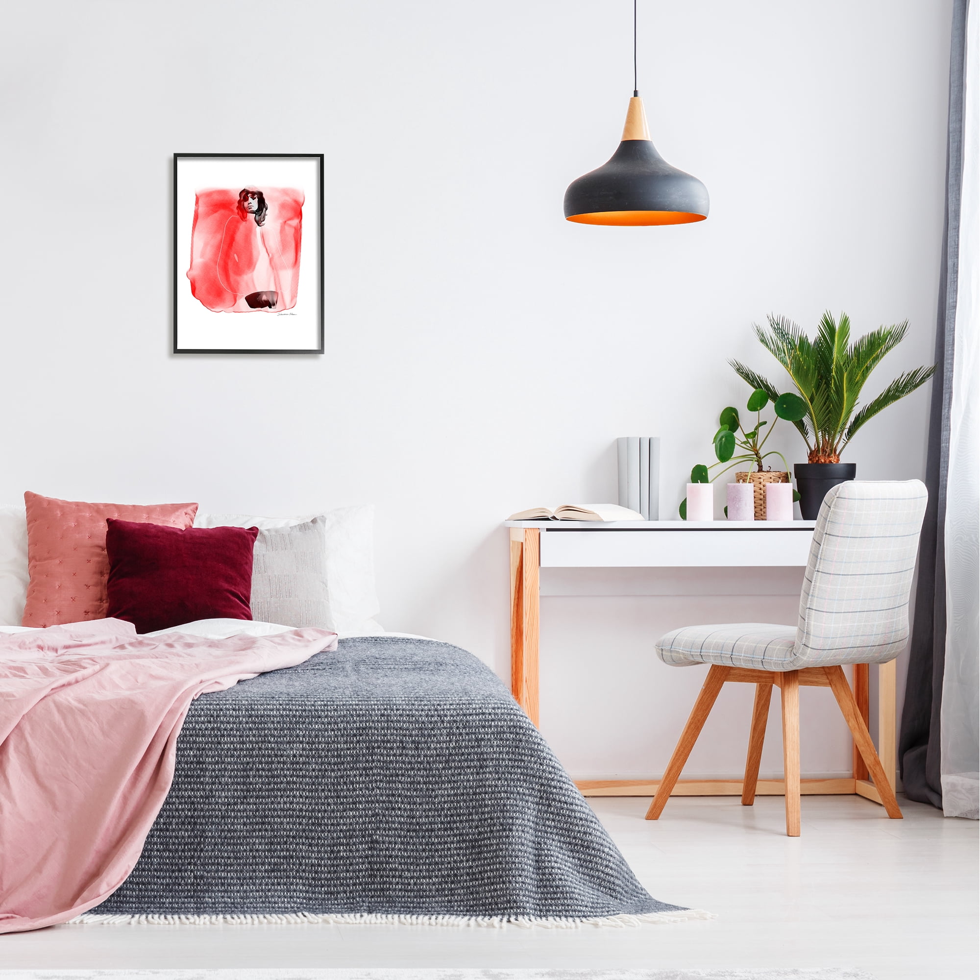 Stupell Industries Abstract Girl on Red Abstract Painting Black Framed Art Print Wall Art, 16 x 20