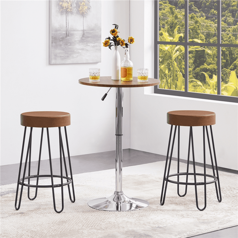 Yaheetech 26.5 H Set of 2 PU Leather Counter Stools Retro Brown