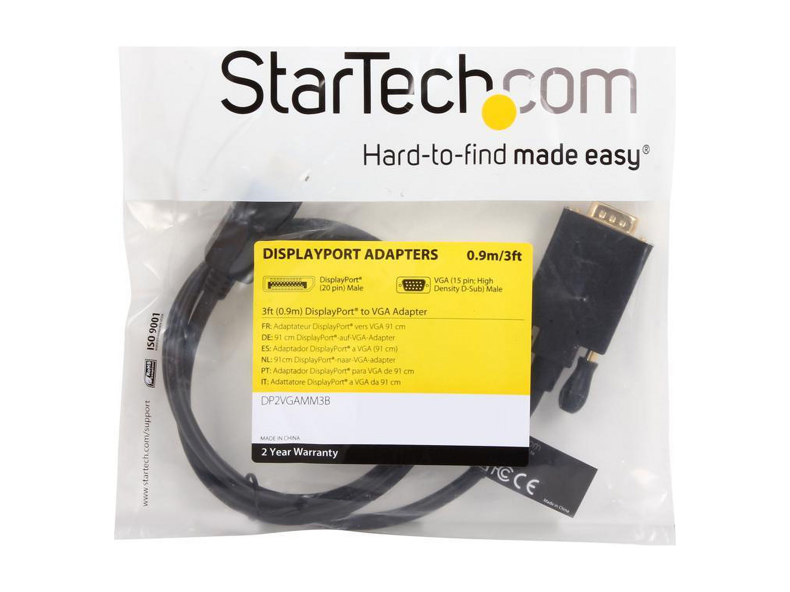 StarTech DP2VGAMM3B 3 ft. DisplayPort to VGA Adapter Cable - DP to VGA Video Converter - Active DisplayPort to VGA Cable for PC 1920 x 1200 - Black - image 3 of 3