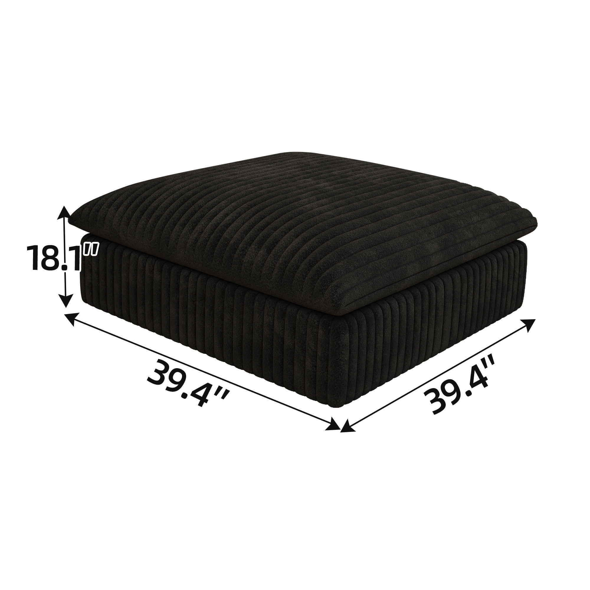 MAYEERTY Cloud Sofa Black Corduroy Deep Seat Double-Layer Removable Cushion No Assembly Multi-Rooms