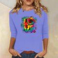 thumbnail image 1 of Qertyioot Cadeau pour Femmes Valentine, Mode Manches Trois-Quarts Col Rond Rétro Imprimé de Noël Haut Ample Blouse Manches Trois-Quarts, 1 of 4