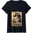 thumbnail image 1 of T-Shirt Col en V pour Femmes Harris Waltz 2024 Élection Chat Lady Kamala Harris Tim Waltz - Blanc - S, 1 of 2