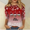 thumbnail image 2 of Lcziwo Femmes T-Shirts à Manches 3/4 Col Rond Hauts de Noël Fêtes Drôles Imprimé Verre de Vin Blouses Amples 2025 Mode d'Automne T-Shirts Décontractés Rouge,m, 2 of 6