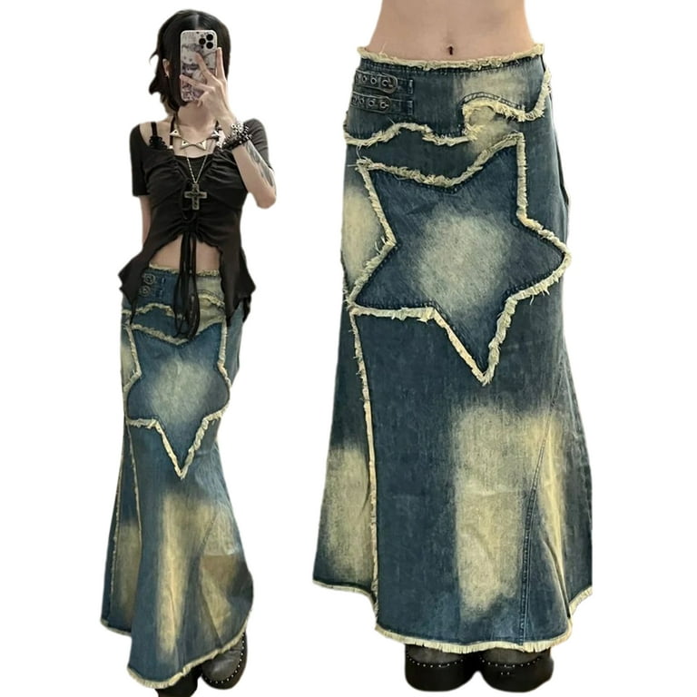 Plus size long denim skirts 90s online