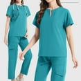 thumbnail image 5 of RPVATI Women Scrub Set Workwear Nursing Uniform V-Neck Short Sleeve Top & Jogger Pants Soft and Stretchy Comfortable Scrubs Set with Pockets(Turquoise,XL）, 5 of 6