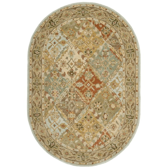 SAFAVIEH Heritage Abbey Traditional Wool Area Rug, Light Blue/Light Brown, 4'6" x 6'6" Oval