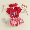 thumbnail image 3 of Wxirdiow 4th of July Little Girl Clothes Infant Newborn Baby Girl 4th of July Outfits Letter Romper Tutu Bloomers Shorts Set First Fourth of July Set Red Size,6-12 Months, 3 of 5