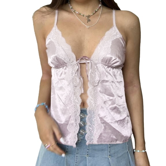 Women Y2K Halter V-Neck Crop Tops Fairy Grunge E Girls Clothes Streetwear Cropped Tees Cami Tank Tops