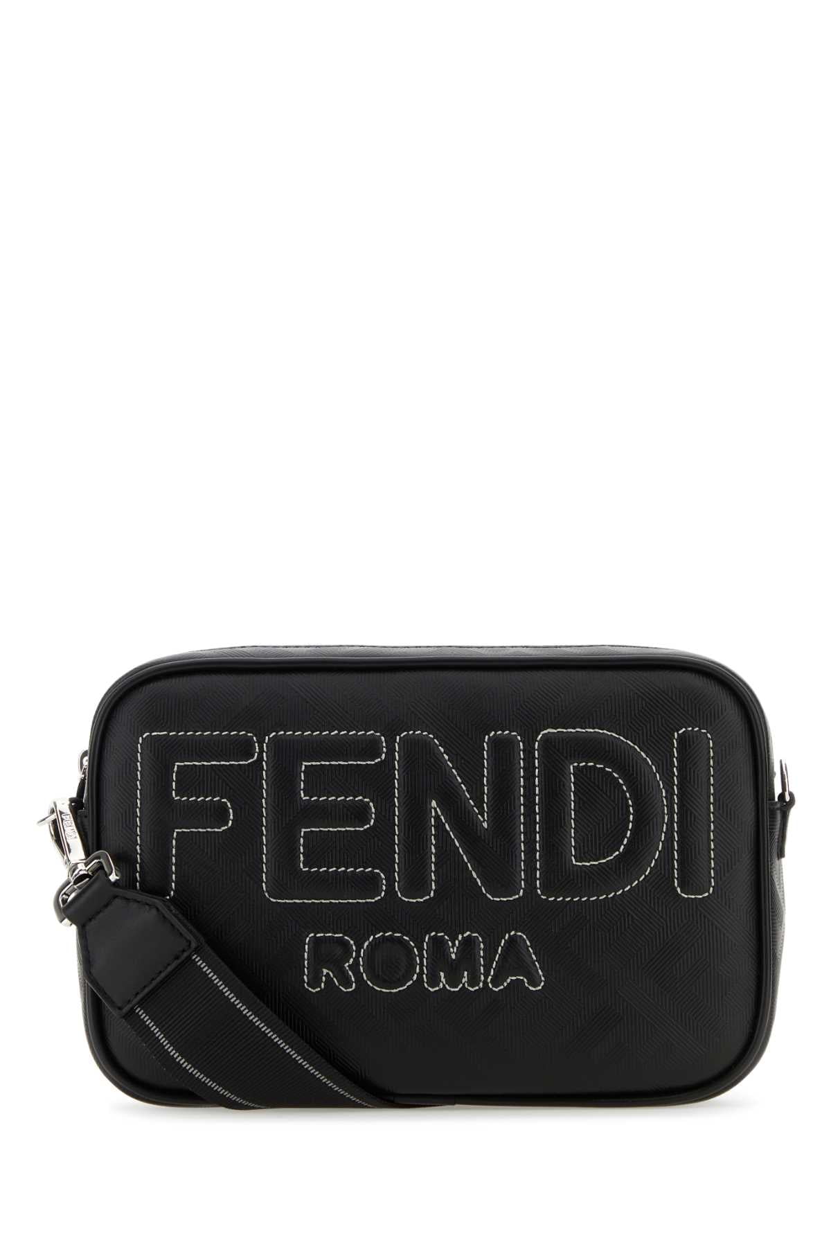 FENDI MAN Black Fabric And Leather Shadow Crossbody Bag