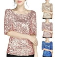 thumbnail image 5 of BOOMILK Sequin Tops for Women Plus Size Mardi Gras Shirts Crew Neck Slim Fit Short Sleeve Sparkly Party Top, 5 of 5