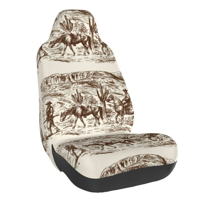 Wukai Western Desert Cowboys2 Full Set Car Seat Covers with Soft Padding Universal Auto Front Seats Protector and Cushion Mat