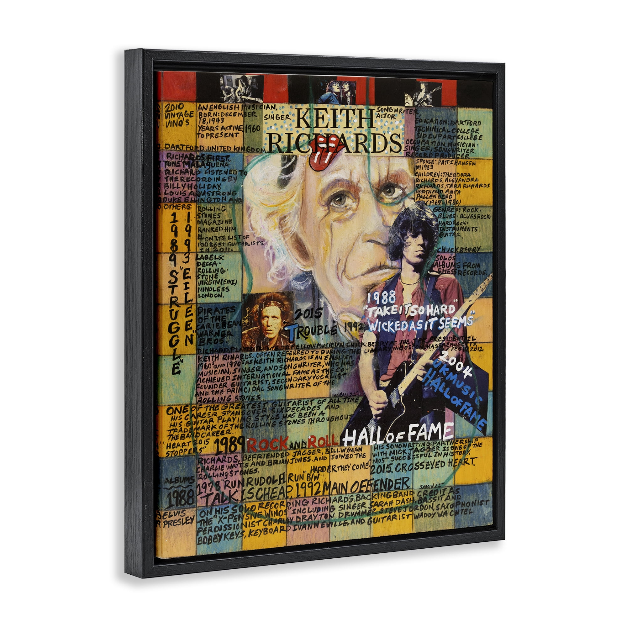 Stupell Industries Keith Richards Collage People Drawing Black Floater Framed Canvas Art Print Wall Art, 25 x 31