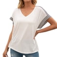 thumbnail image 2 of Camiseta de mujer Verano Cuello en V Rayas Manga corta Casual Top suelto, Blanco, S Advancent AP001320-05, 2 of 7