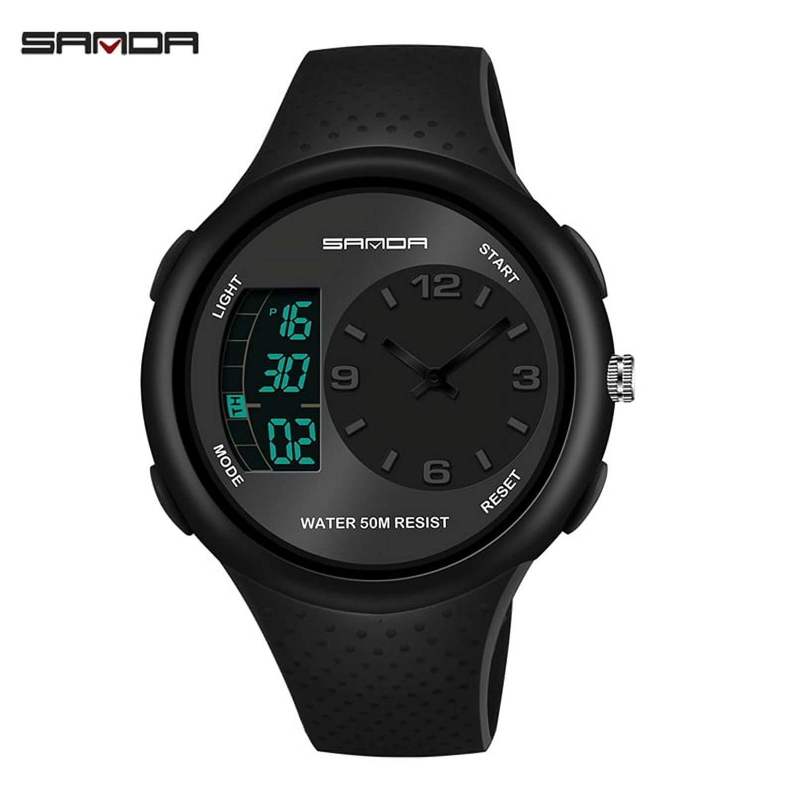 Sanda Men's Analog Sports Watch, LED Large Face Waterproof Wrist Watches, Dual Dial Digital Analog Watches for Men  763