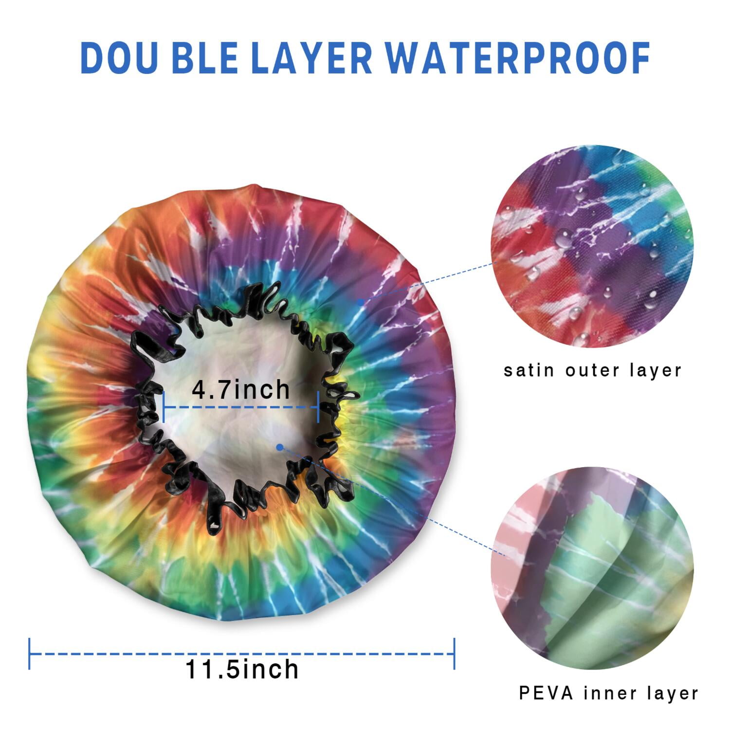 Shower Caps,Colorful Tie Dye Pattern Waterproof Shower Cap for Women 4 Pieces,Double Reusable Hair Cover for Shower PEVA Elastic Stretch Hem