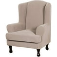 thumbnail image 1 of 2 Piece Super Stretch Stylish Furniture Cover/Wingback Chair Cover Slipcover Spandex Jacquard Checked Pattern, Super Soft Slipcover Machine Washable/Skid Resistance (Wing Chair, Sand), 1 of 7