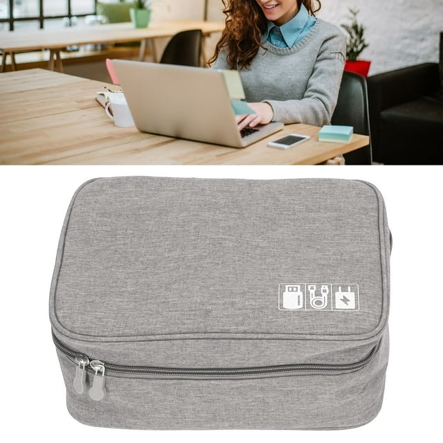 Large Capacity Portable Electronic Accessory Storage Case for Mobile HDD Laptop Power Cord, Practical and Convenient, Double Layer Design, Durable Zippers