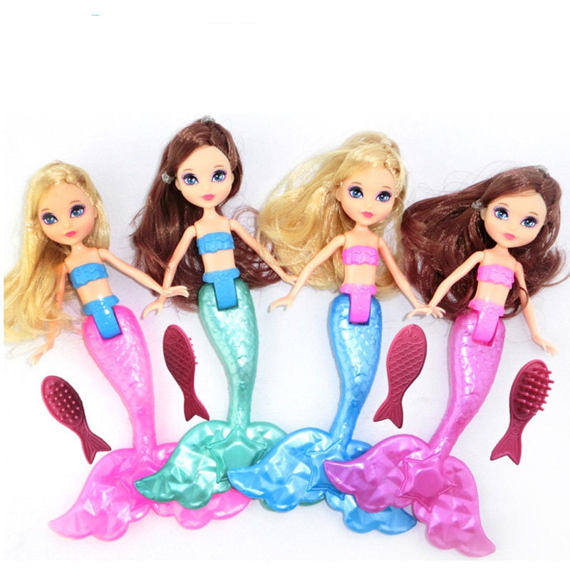 Random Color and Beach the Pool 2-Piece Mermaid Doll Toy for Girls or Cake Decoration,Swim in the Water at Bath Time