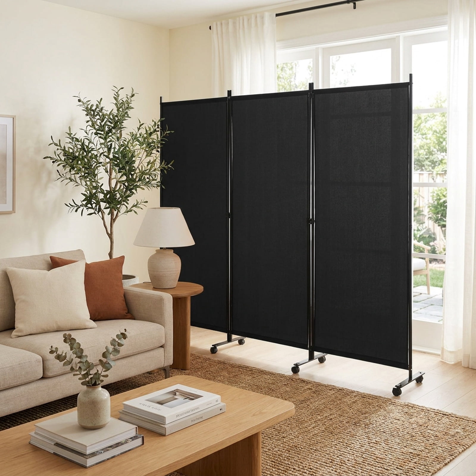 Vebreda 3 Panel Folding Room Divider with Lockable Wheels, Durable Material and Sturdy Frame, Perfect for Multi-scene Use, folding privacy screen