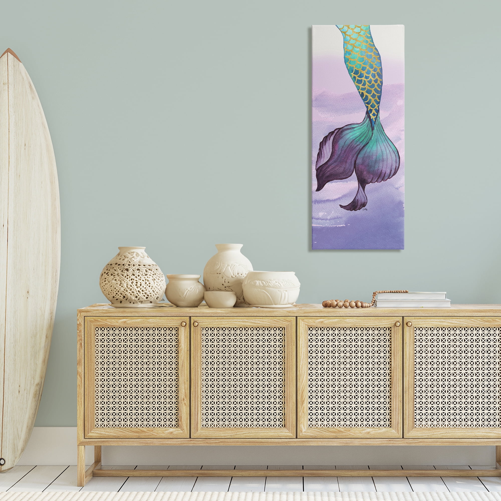 Stupell Industries Glam Accent Mermaid Tail Fairy Tales & Fantasy Painting Gallery Wrapped Canvas Art Print Wall Art, 20 x 48