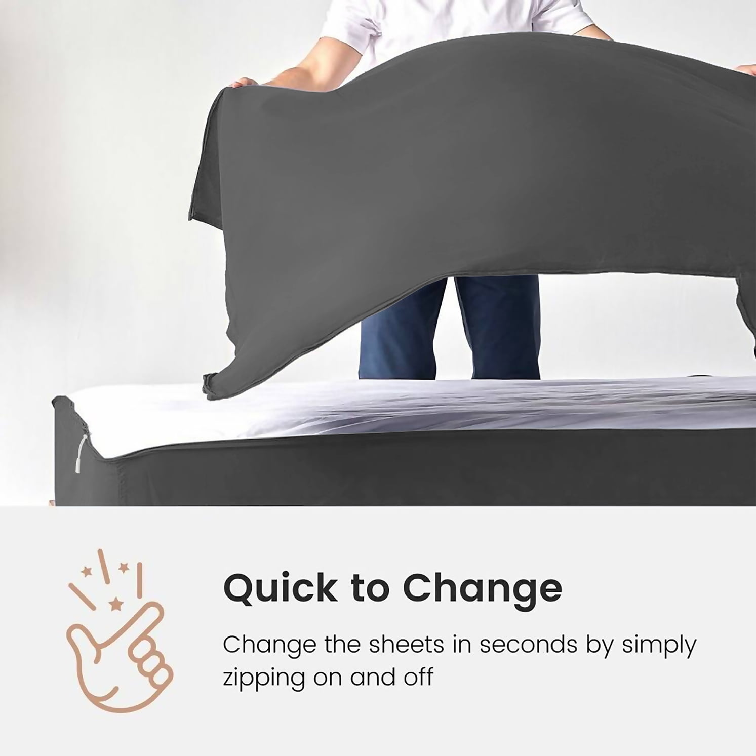 King Size Zip-On Sheet Set – 78x80 Deep Pocket, Includes 1 Fitted Base + 2 Zip Tops