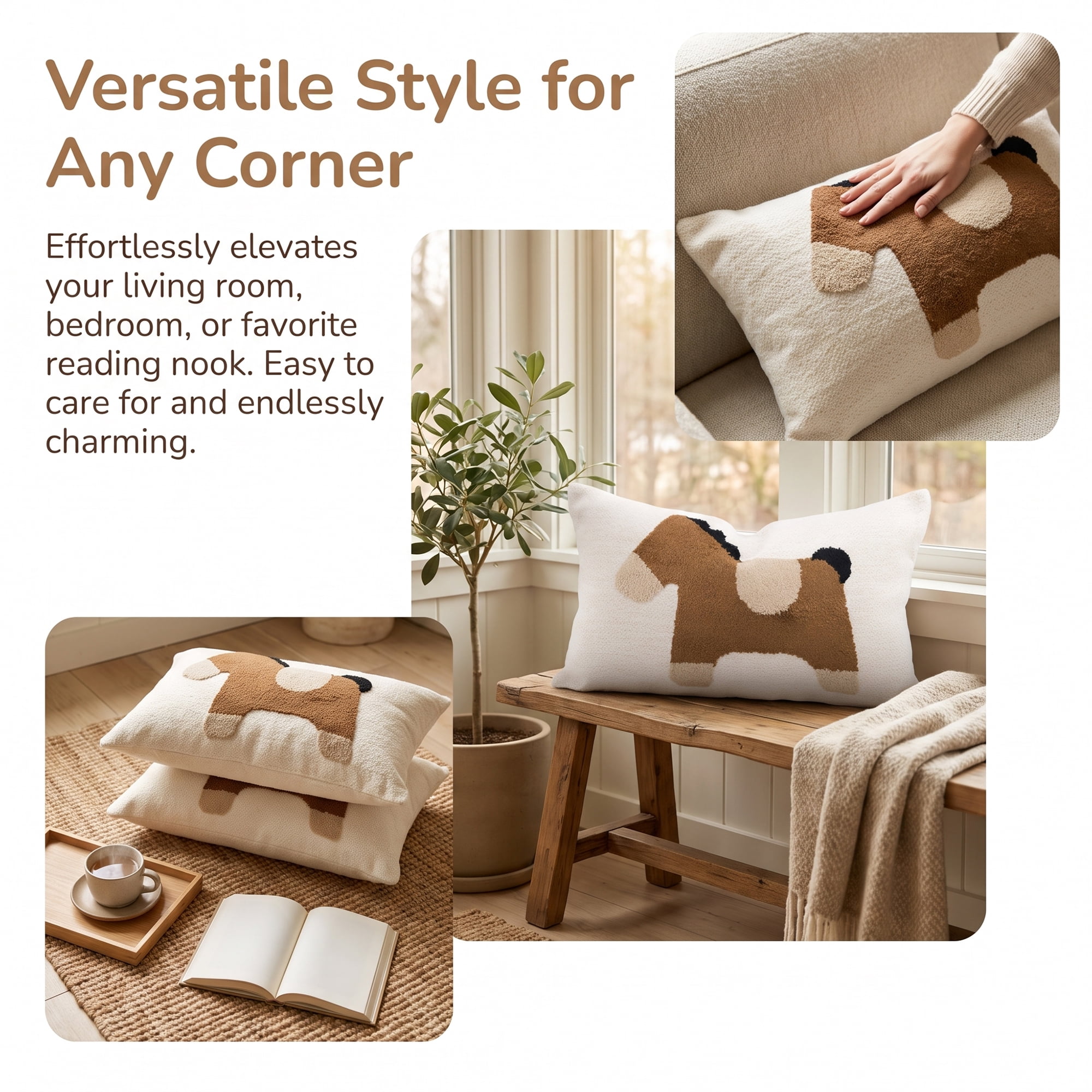 Unique Bargains 3D Tufted Cute Animal Throw Pillow Cushion Cover Brown Horse 20"x12"