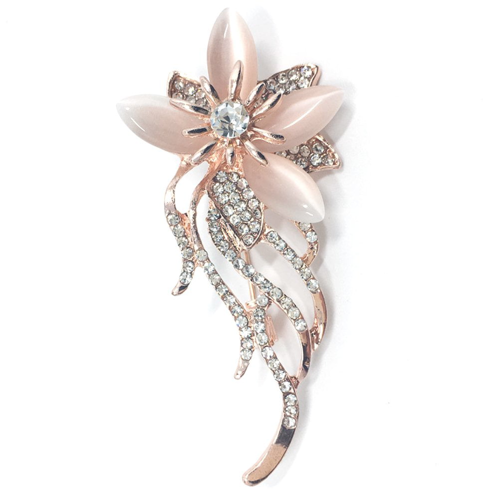Elegant Women Crystal Opal Stone Cat Brooch Pin Scarf Clip Bride Wedding Jewelry