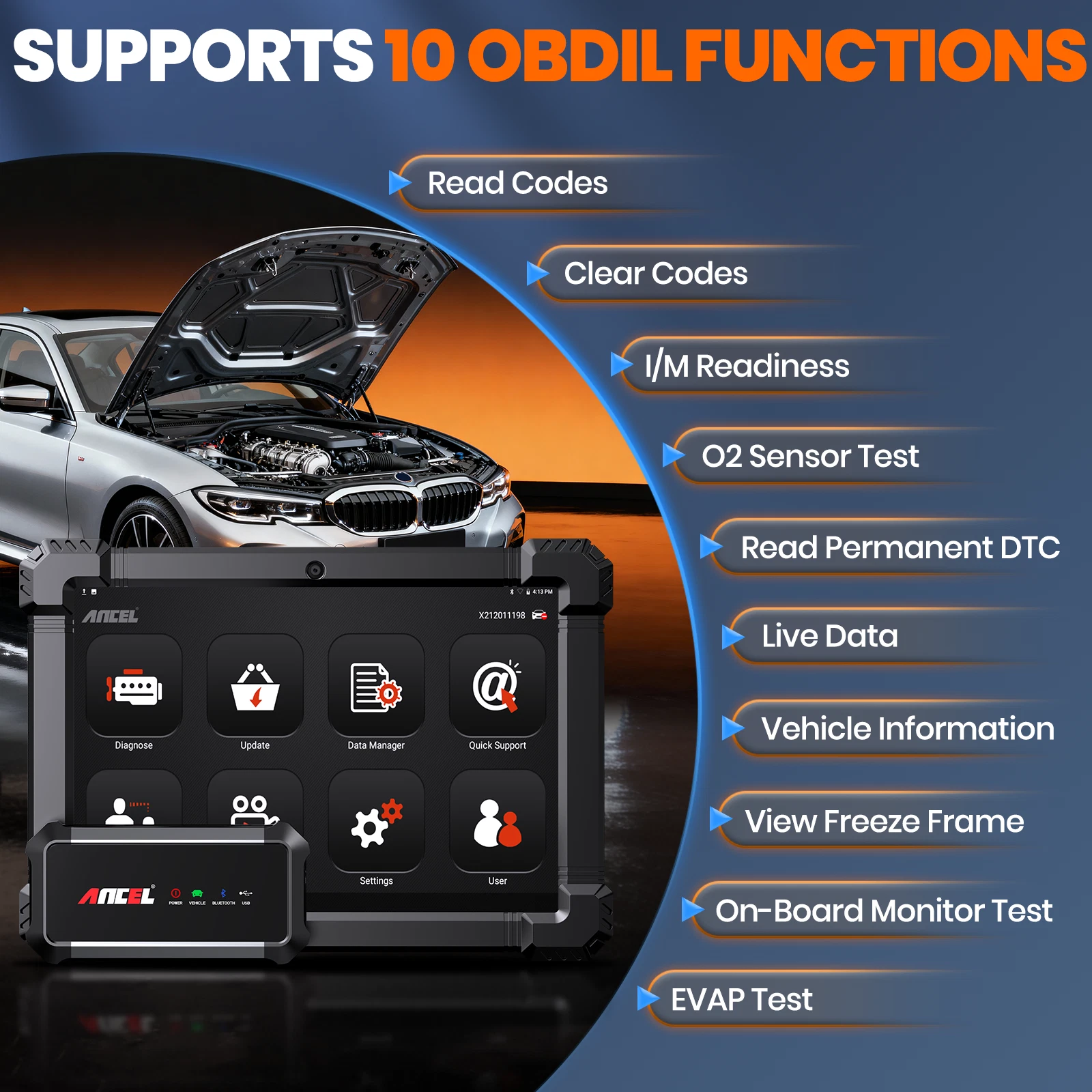 ANCEL X7 OBD2 Scanner Bluetooth Bidirectional Scan Tool Full System Car Diagnostic Tool with 15 Resets, ECU Co-ding for VW Audi, Active Test, ABS Bleeding, TPMS/SAS/EPB/Oil Reset, 2 Years Free Update