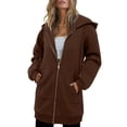 thumbnail image 2 of AGWOLF Long Hoodies for Women Trendy Oversized Full Zip Up Sweatshirts Solid Long Sleeve Hooded Jecket Coat with Pocket, 2 of 5