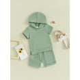 thumbnail image 2 of Bagilaanoe 2pcs Toddler Baby Boy Shorts Set Short Sleeve Letter Print Hooded Tops + Shorts 3M 6M 12M 18M 24M 3T Kids Casual Summer Clothes, 2 of 8
