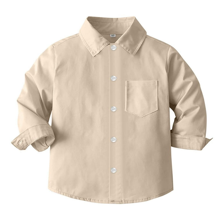 Bigetiay Boys Button Down Shirts Beige Long Sleeve Shirt Dress Shirt Boys Formal Outfit School Uniforms for Boys 6-12 Months, Kids Unisex