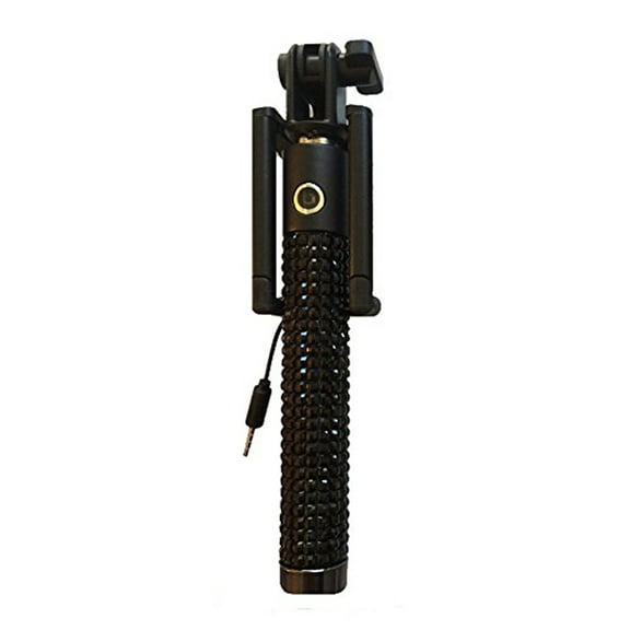 Black Rhinestone Bling Mini Wired Selfie Stick