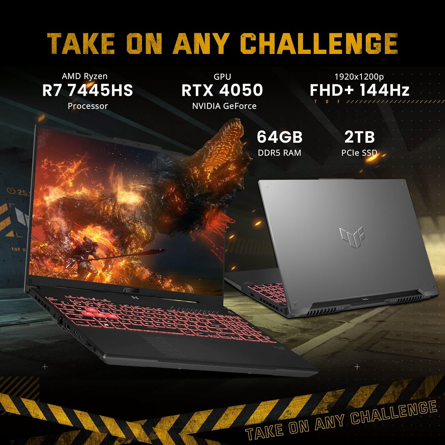 ASUS TUF A16 16" WUXGA 144Hz Gaming Laptop, AMD Ryzen 7 7445HS, 64GB DDR5, 2TB SSD, NVIDIA GeForce RTX 4050, 1-Zone RGB Backlit Keyboard, Win 11 Pro, Gray, 1TB Docking Station Set
