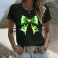 thumbnail image 5 of FRSASU Womens T-Shirt,Crewneck Tee Green Bow Shamrock Short Sleeve Casual T Shirts Basic Tees Black, 5 of 5