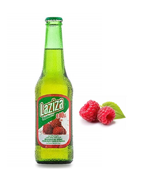 Laziza Raspberry Flavor Malt Beverage, One 6-Pack 11 fl. oz. (330ml) Glass Bottles