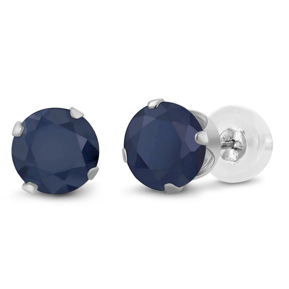 Gem Stone King 10K White Gold Blue Sapphire 4-prong Stud Earrings for Women Men (2.12 Cttw, Gemstone Birthstone, Round 6MM)