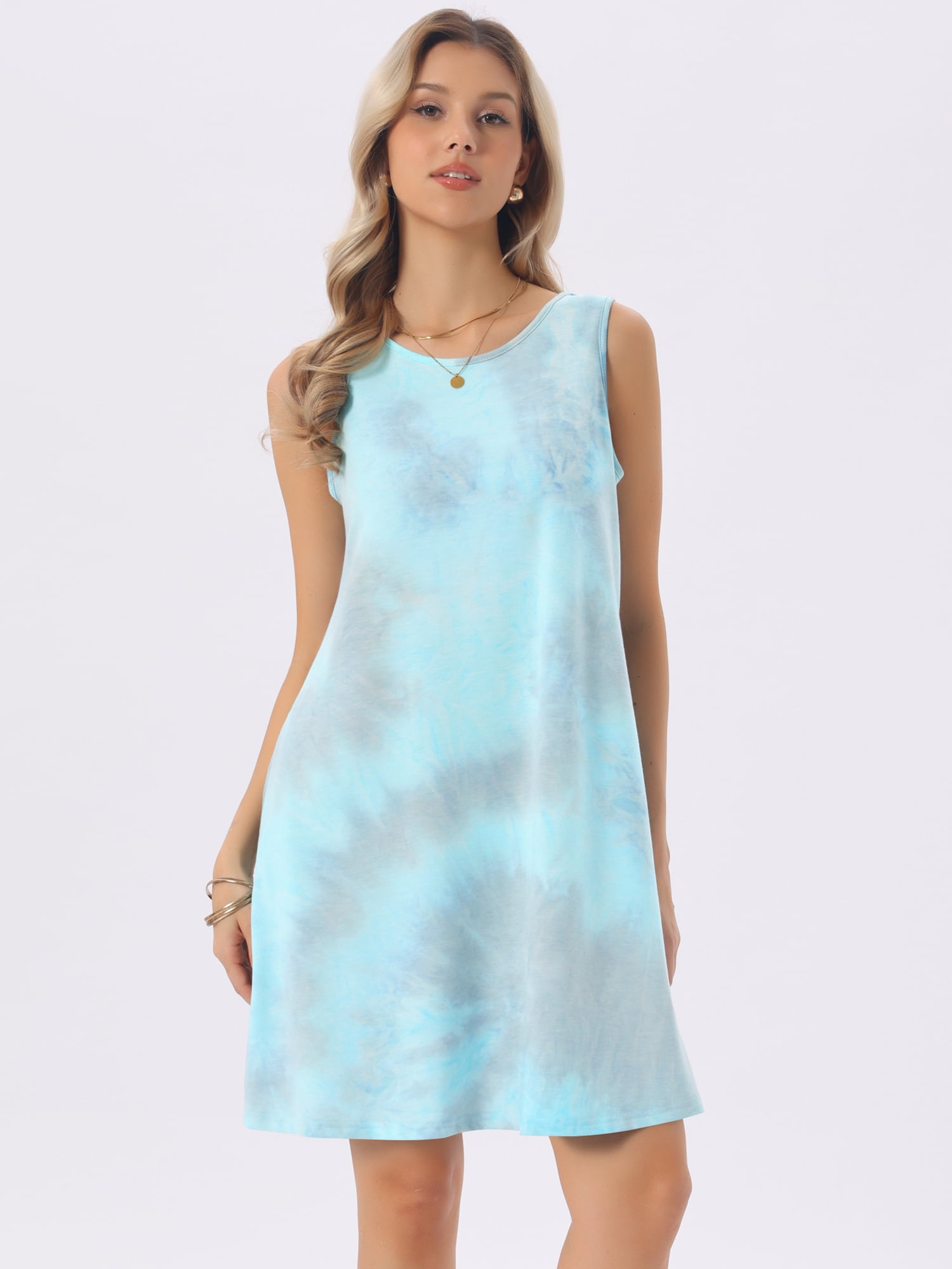 DARING DIVA Tie Dye Tank Dress Sleeveless Pockets Dress Medium Tie Dye Grey Green