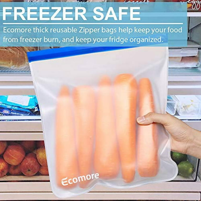 ecodoor 2 gallon size reusable freezer and storage bags (set of 4), extra  thick extra large FDA grade ziplock bags, freezer safe
