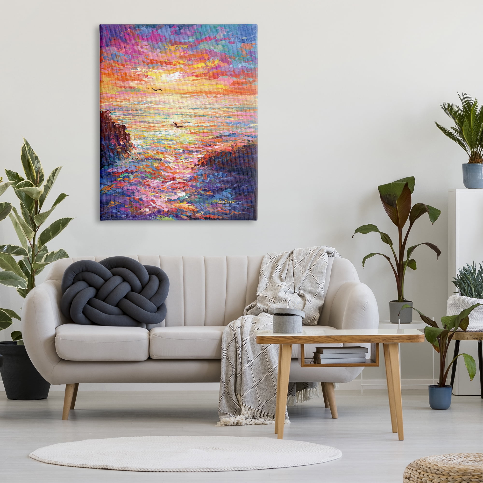 Stupell Industries Vibrant Abstract Ocean Sunset Landscape Painting Gallery Wrapped Canvas Art Print Wall Art, 36 x 48