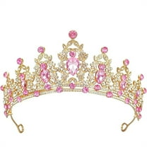 Duslogis Princess Tiara and Crown for Women Wedding Tiaras for Bridal girls Tiaras and Crystal Crowns Rhinestone Headband Metal Hair Accessories for Costume Birthday Party Prom Gift (Gold Pink)