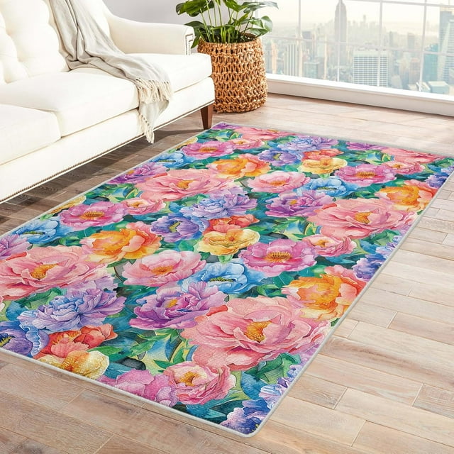 Flowers Rugs for Living Room Bedroom Entryway - Floral Rug 2x3 - Colorful Carpet for Home Decor - Washable Non Slip Patterned Indoor Small Area Rug - Soft & Low Pile (ZK&795)