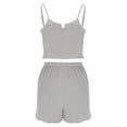 thumbnail image 4 of Conjunto de pijama de poliéster para mujer, de moda, de color liso, fino, holgado e informal, con camisetas sin mangas y pantalones cortos., 4 of 7