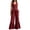 Wine, variant on Womens Solid Color Sleeveless V Neck Ruffle Peplum Jumpsuit Front Button Detail Ruffle Hem Flared Wide Leg Linen Blend Relaxed Fit Full Length Casual One Piece Outfit