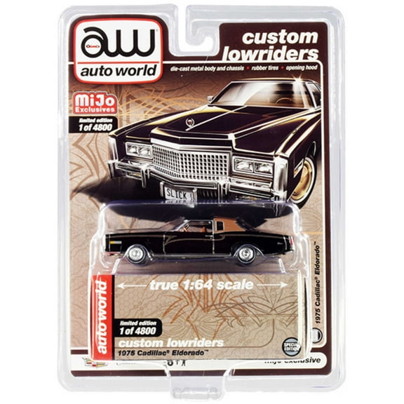 Autoworld CP7719 1975 Cadillac Eldorado Black with Brown Limited Edition to 4800 Piece 1 by 64 Scale Diecast Model Car